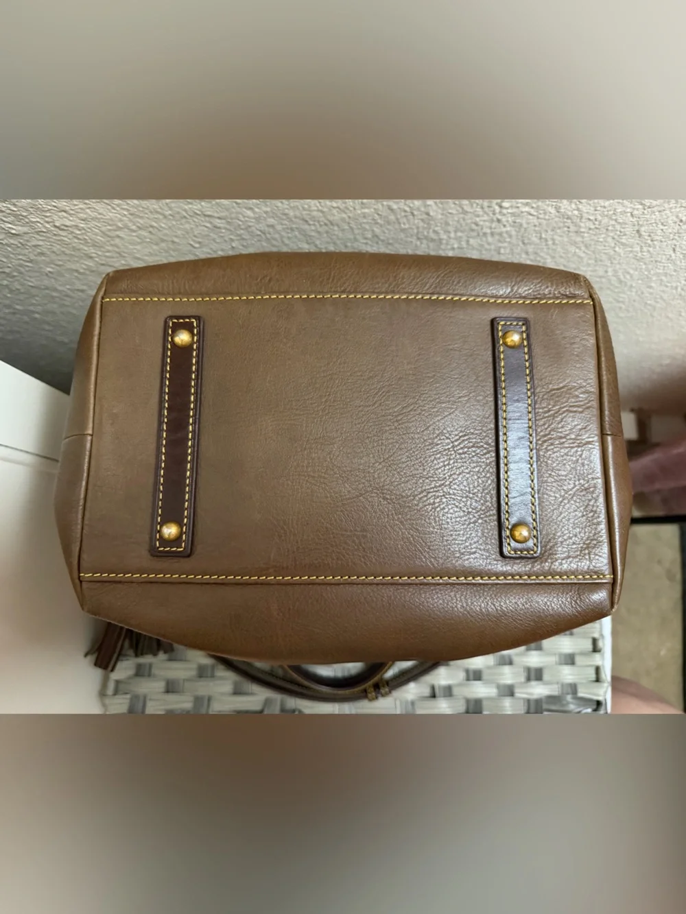 Dooney & Bourke Florentine Buckley Brown Leather Drawstring Satchel with Tassels - Picture 9 of 16